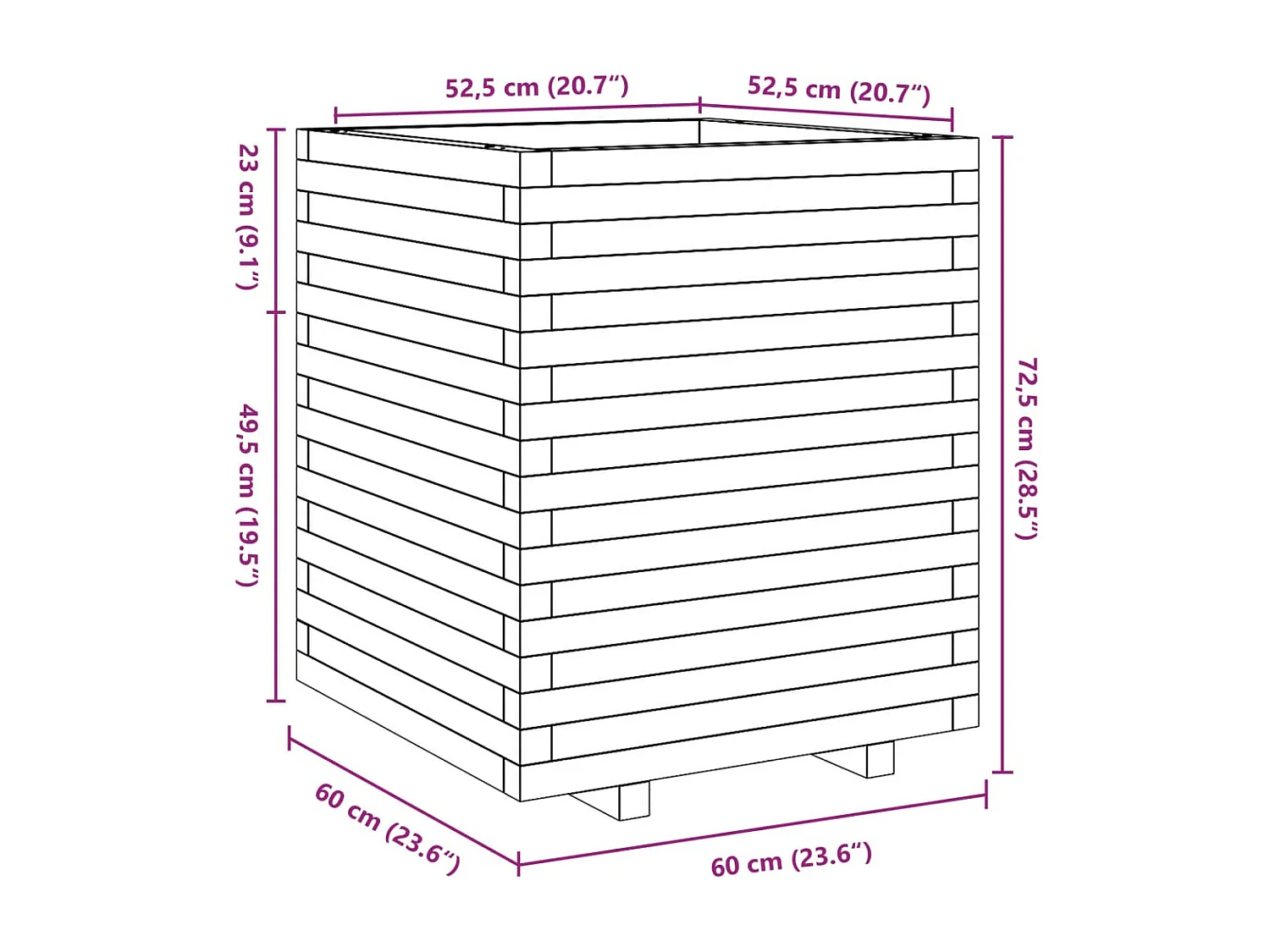 Jardinière cire marron 60x60x72,5 cm bois de pin massif