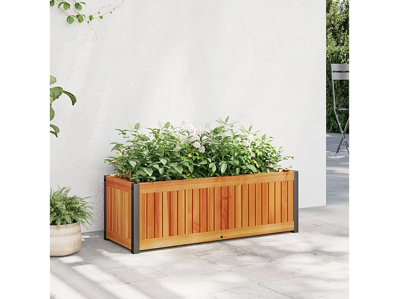 Jardinera de madera maciza de acacia y acero 80x30x27,5 cm