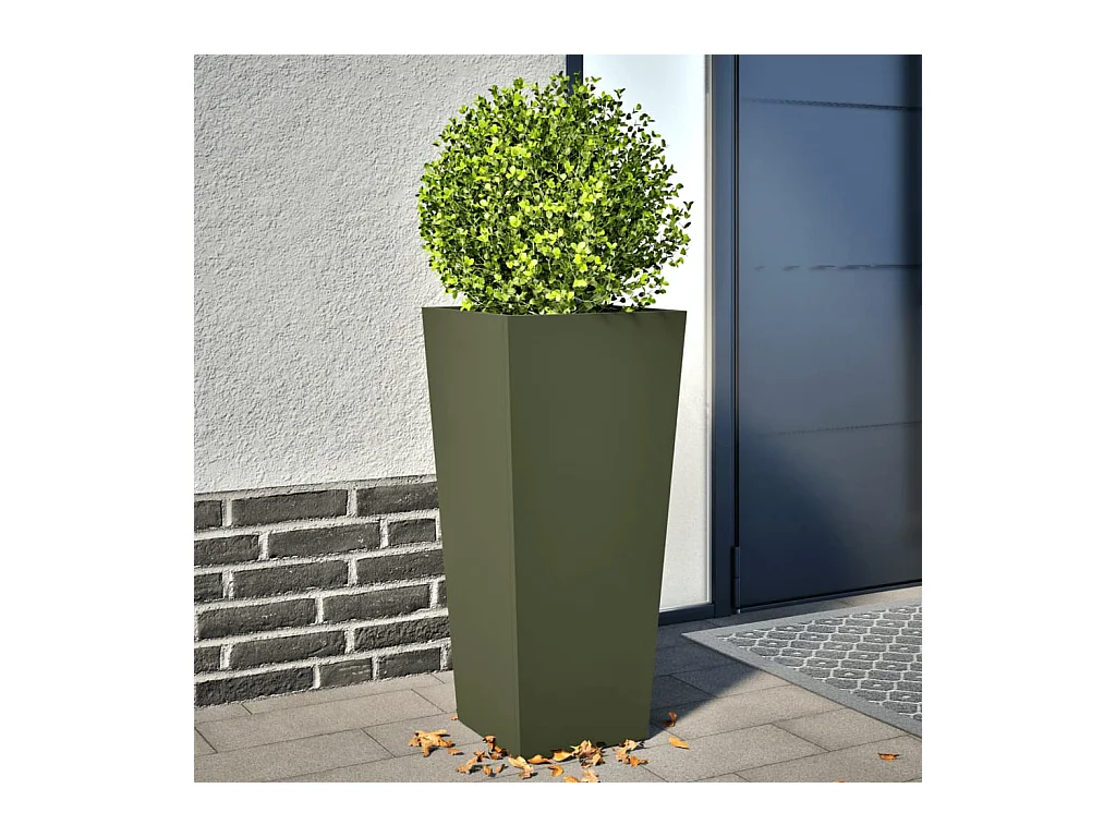 Plantenbakken 2 st 35x35x75 cm staal olijfgroen