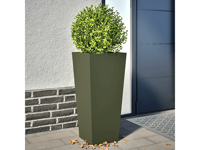 Jardinières 2 pcs vert olive 35x35x75 cm acier