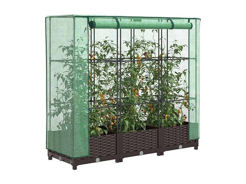 Hochbeet mit Gewächshaus-Aufsatz Rattan-Optik 120x40x123 cm