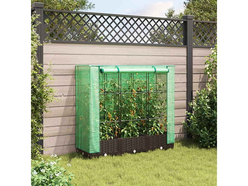 Hochbeet mit Gewächshaus-Aufsatz Rattan-Optik 120x40x123 cm