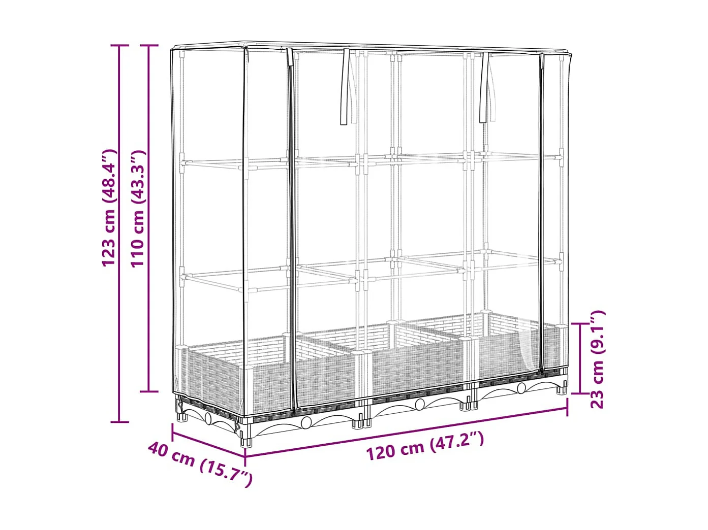 Hochbeet mit Gewächshaus-Aufsatz Rattan-Optik 120x40x123 cm