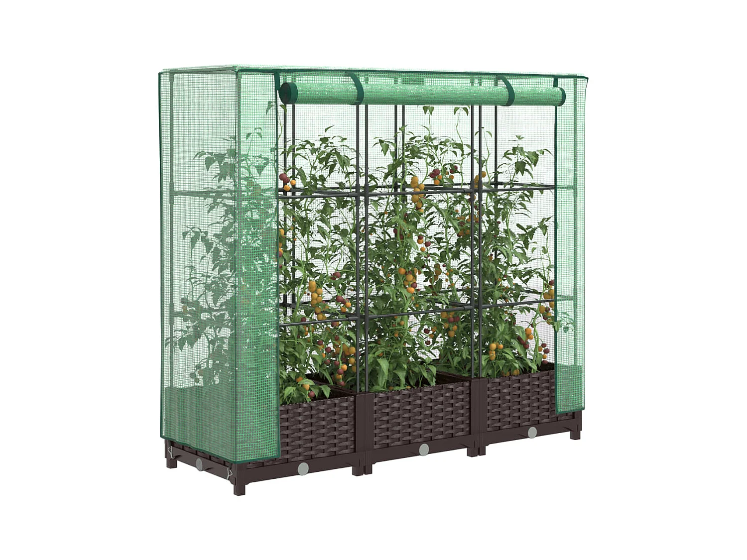 Hochbeet mit Gewächshaus-Aufsatz Rattan-Optik 120x40x123 cm