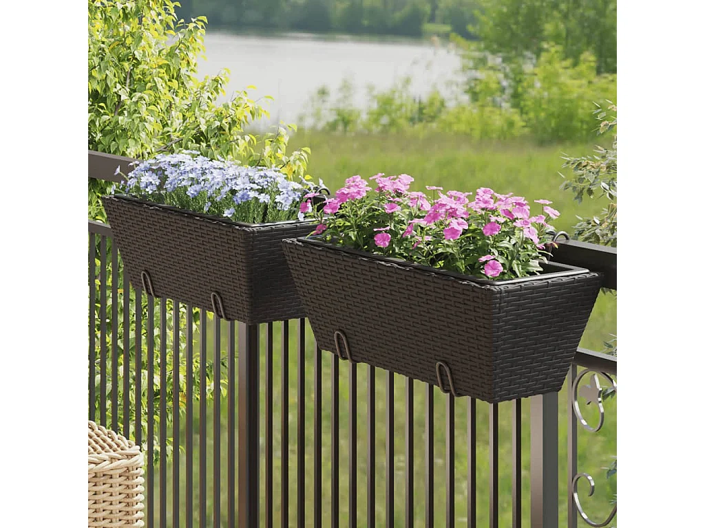 Pflanzkasten mit Haken 2 Stk. Schwarz Poly Rattan