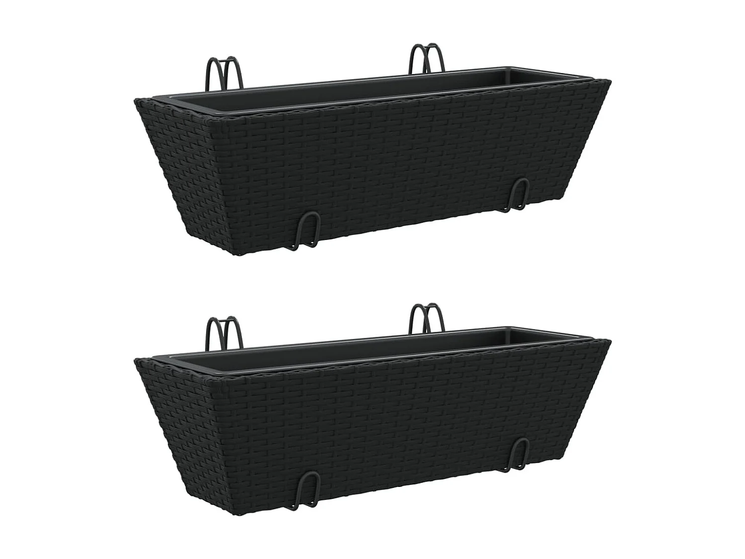 Pflanzkasten mit Haken 2 Stk. Schwarz Poly Rattan