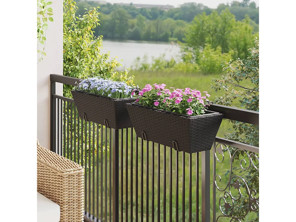 Pflanzkasten mit Haken 2 Stk. Schwarz Poly Rattan