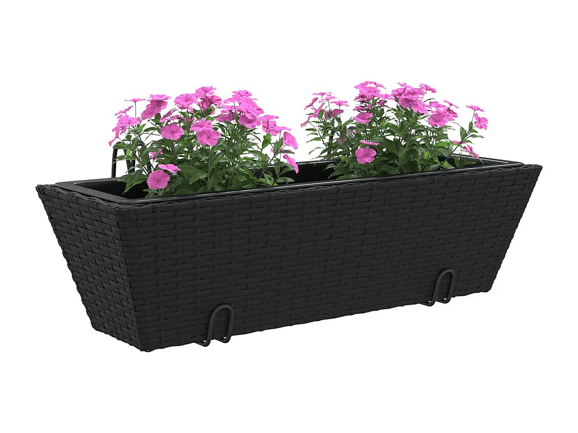 Pflanzkasten mit Haken 2 Stk. Schwarz Poly Rattan