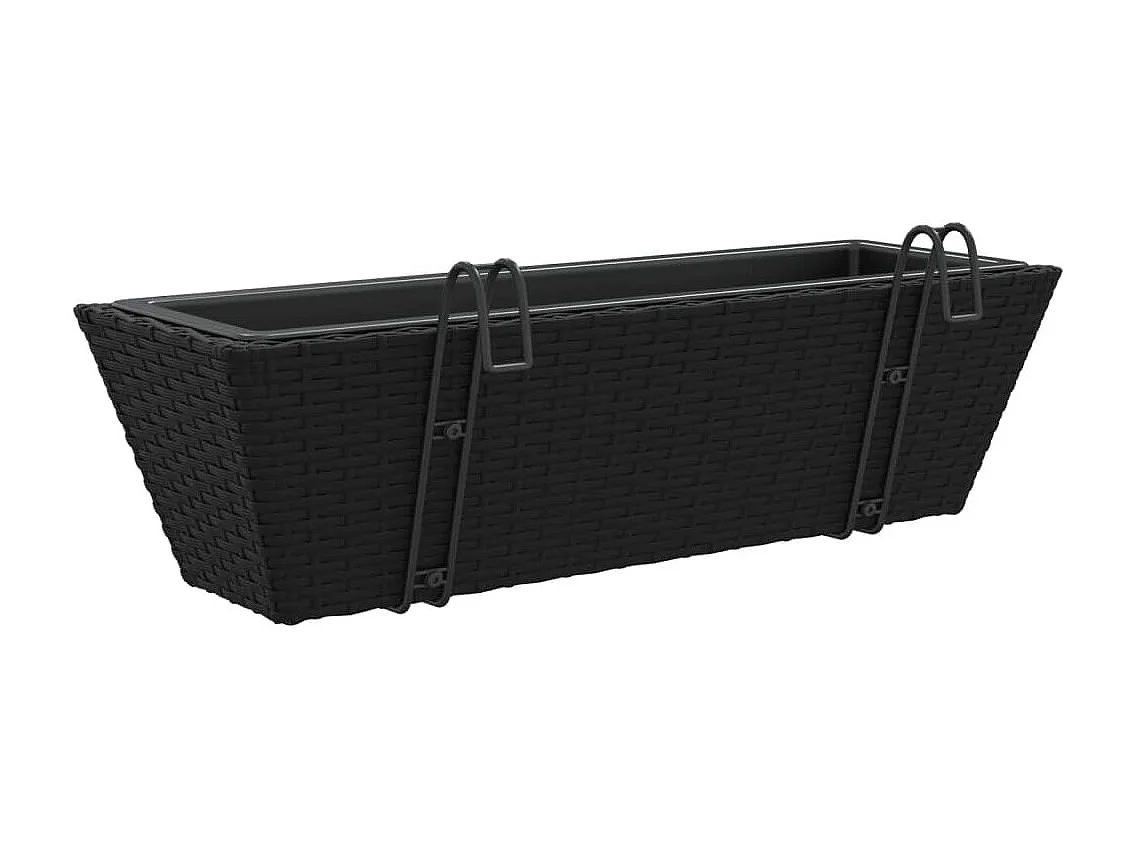 Pflanzkasten mit Haken 2 Stk. Schwarz Poly Rattan