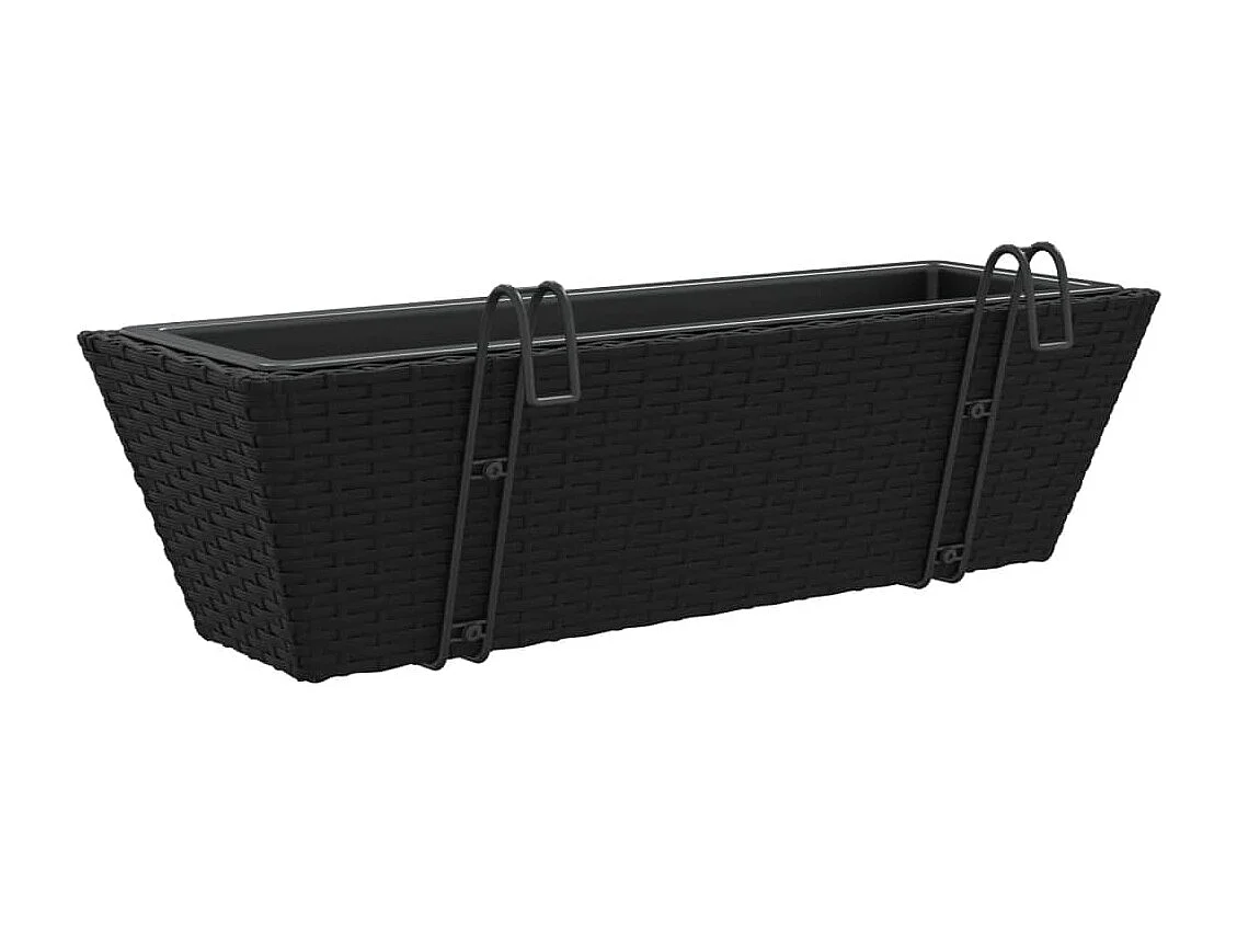 Pflanzkasten mit Haken 2 Stk. Schwarz Poly Rattan