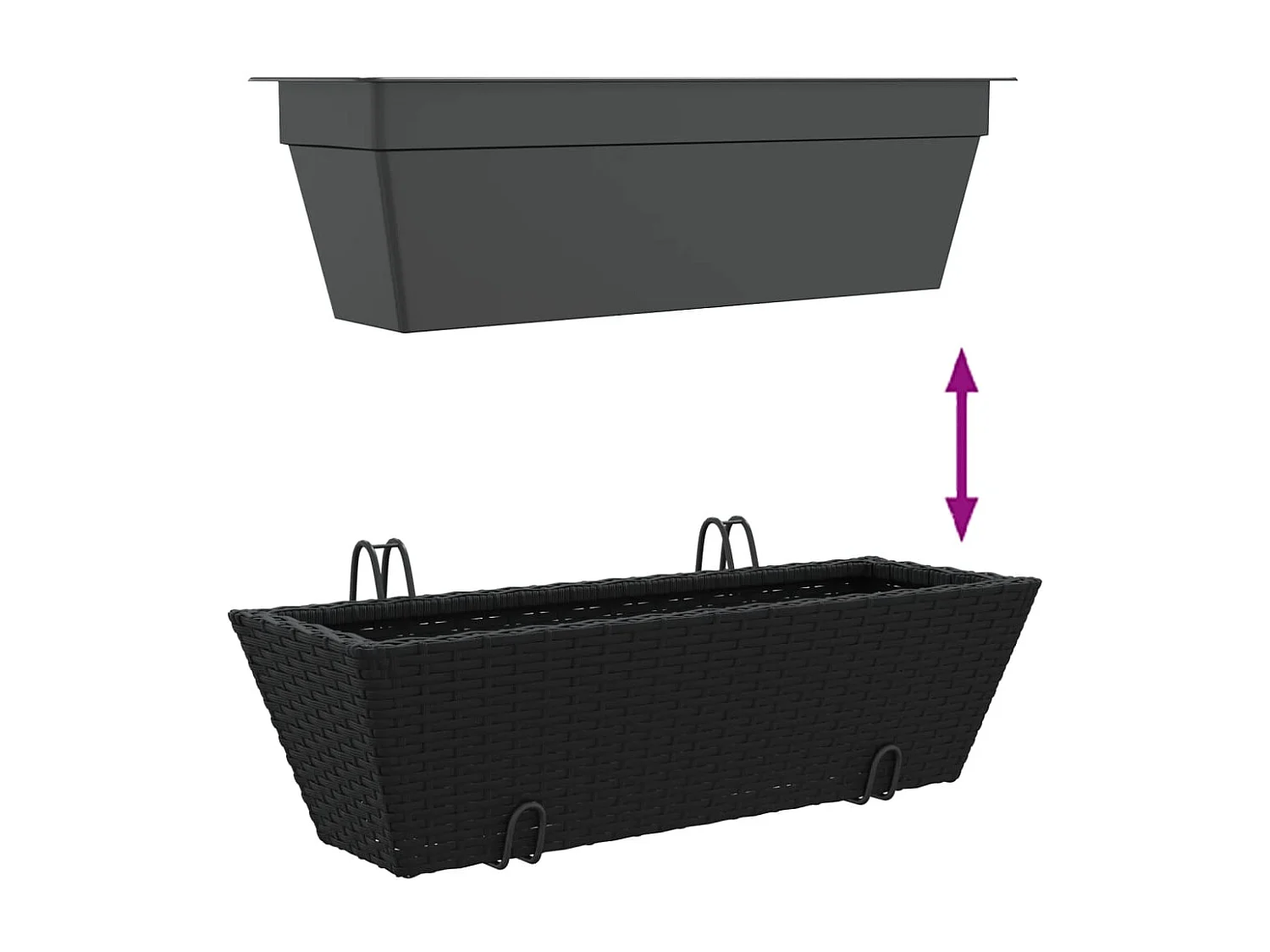 Pflanzkasten mit Haken 2 Stk. Schwarz Poly Rattan