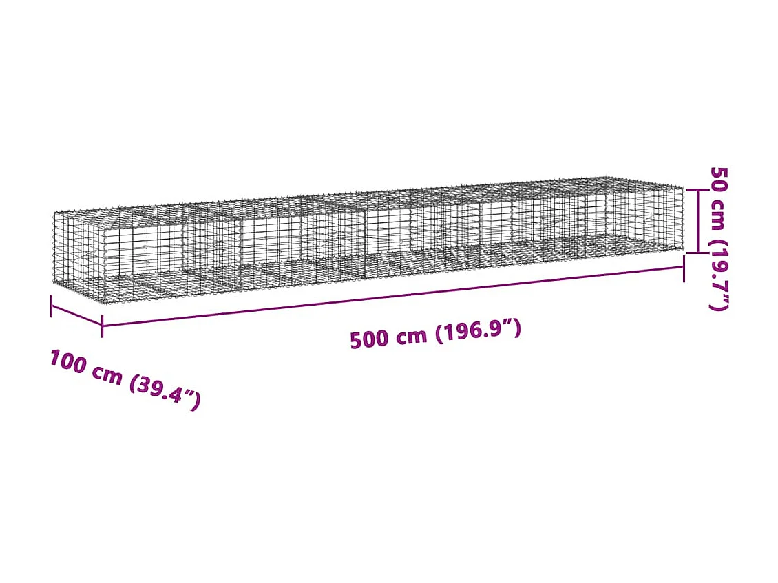 Panier gabion avec couvercle 500x100x50 cm fer galvanisé