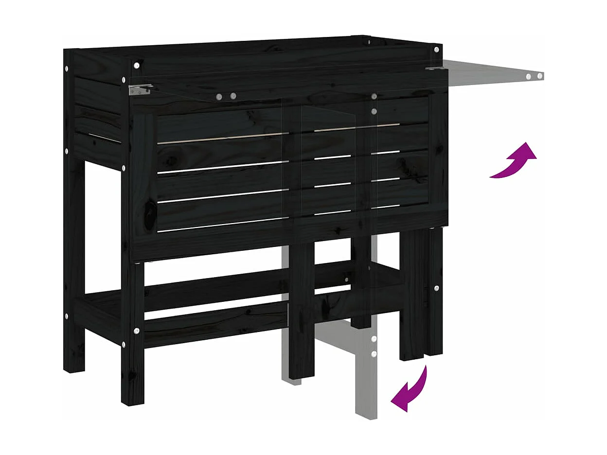 Jardinera con tapa plegable madera maciza de pino negro