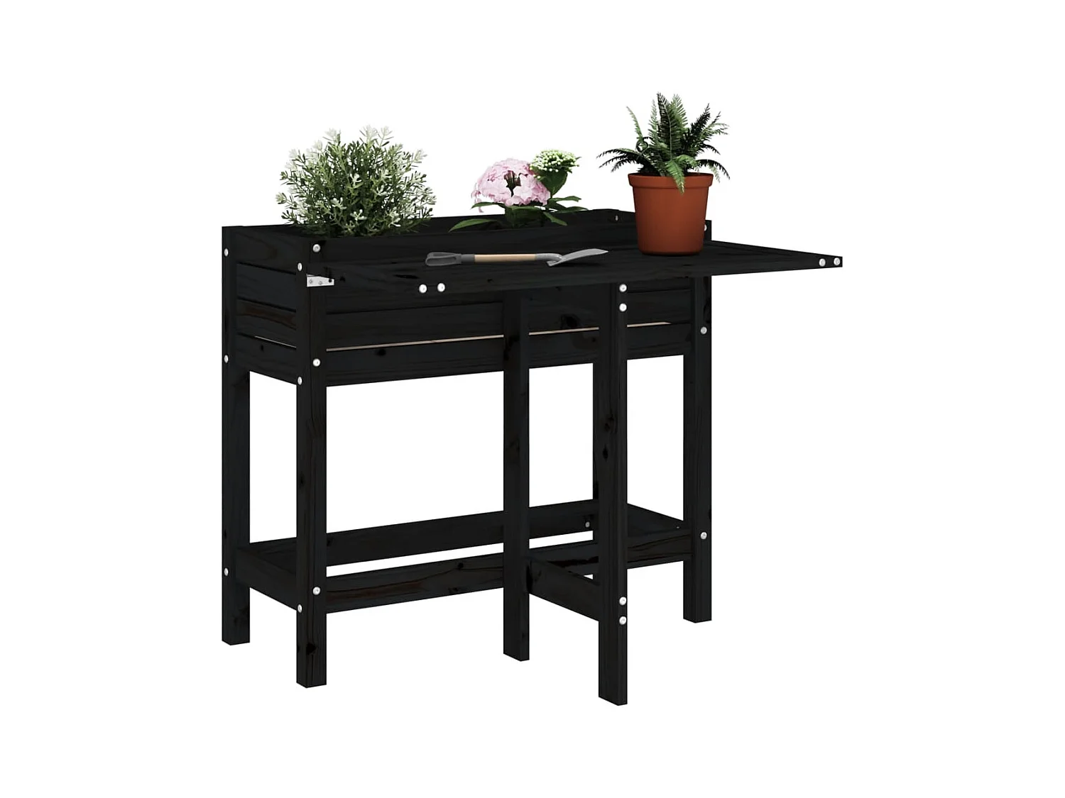 Fioriera da Giardino Piano Pieghevole Nera Legno Massello Pino