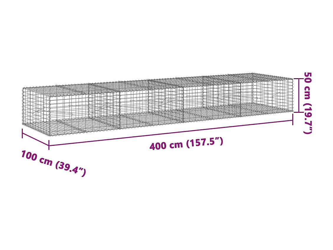 Panier gabion avec couvercle 400x100x50 cm fer galvanisé