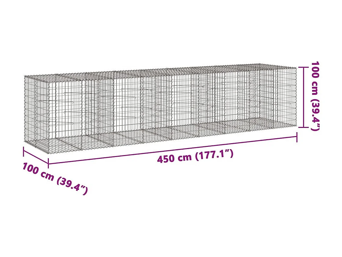 Panier gabion avec couvercle 450x100x100 cm fer galvanisé