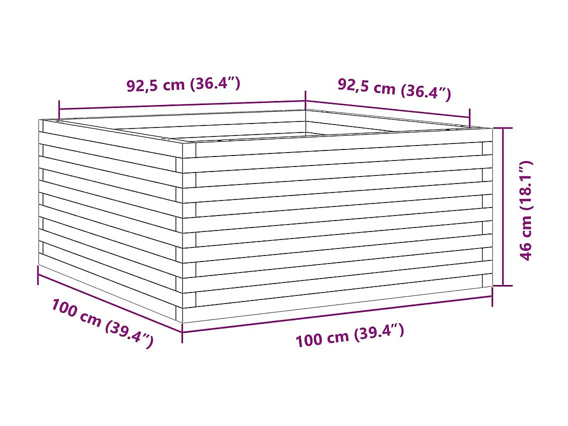 Plantenbak 100x100x46 cm massief grenenhout wit