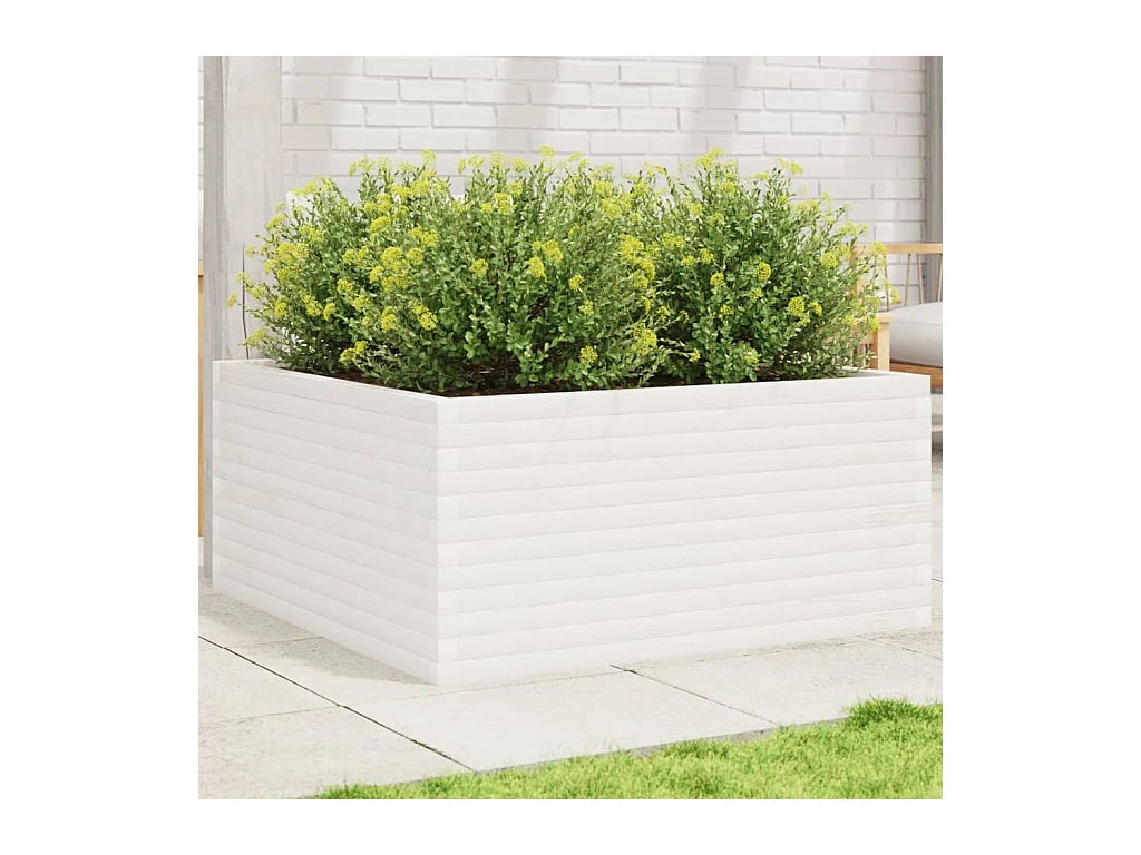 Jardinière blanc 100x100x46 cm bois de pin massif