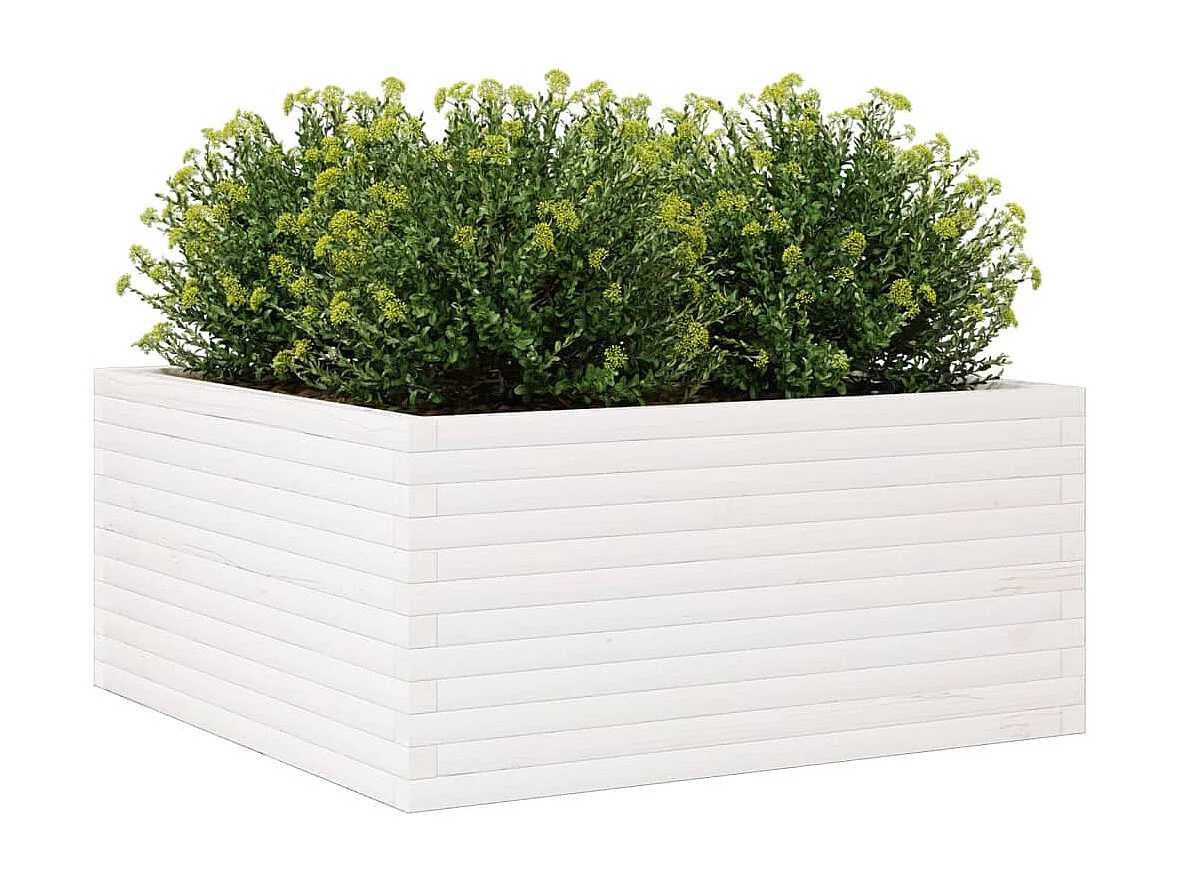 Jardinière blanc 100x100x46 cm bois de pin massif