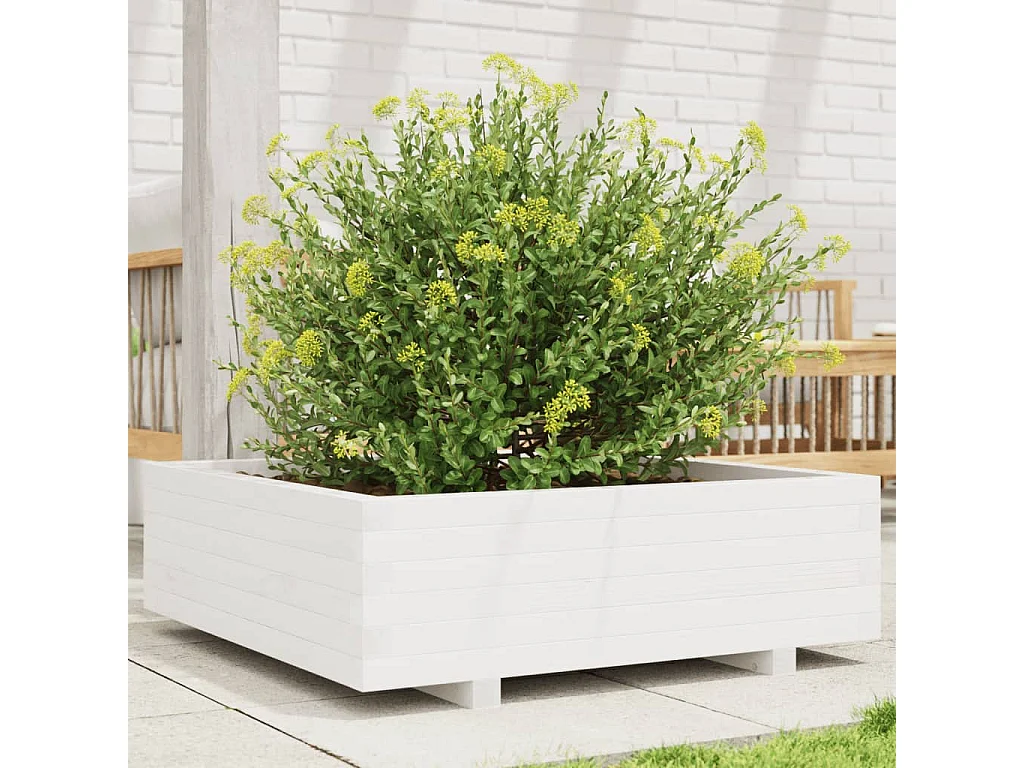 Jardinière blanc 80x80x26,5 cm bois de pin massif