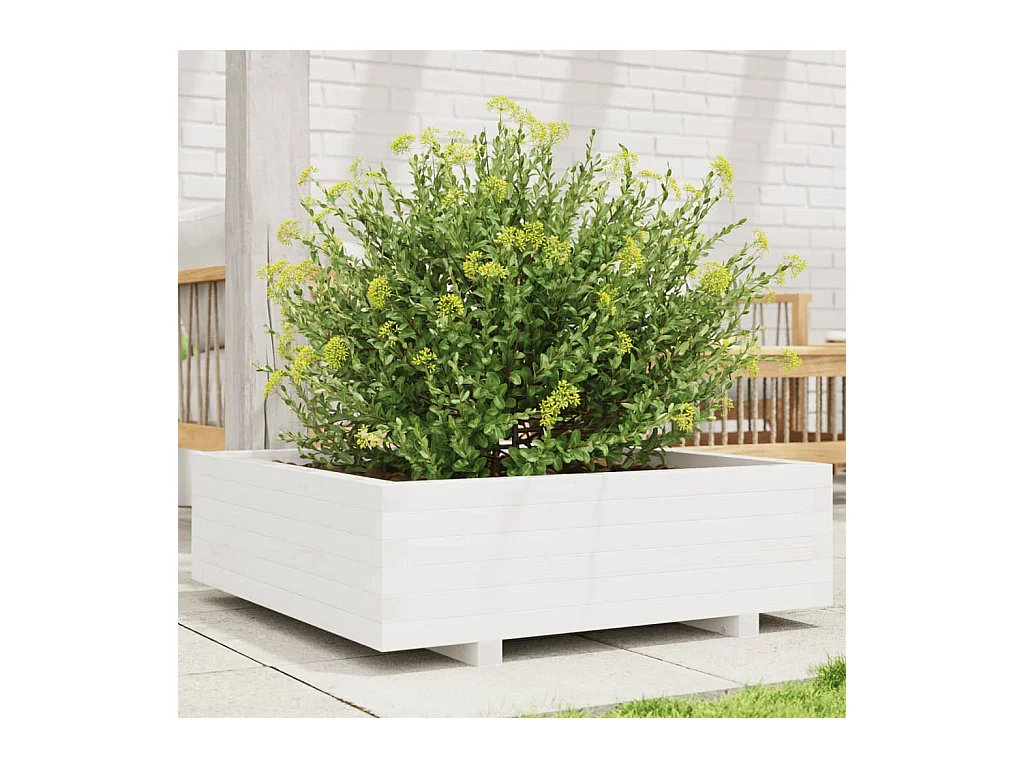 Jardinière blanc 80x80x26,5 cm bois de pin massif