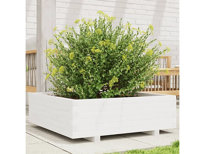 Jardinière blanc 80x80x26,5 cm bois de pin massif