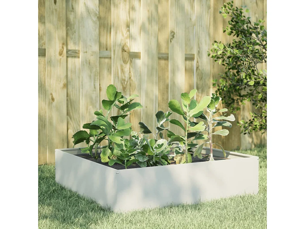 Lit surélevé de jardin blanc 100x100x25 cm acier