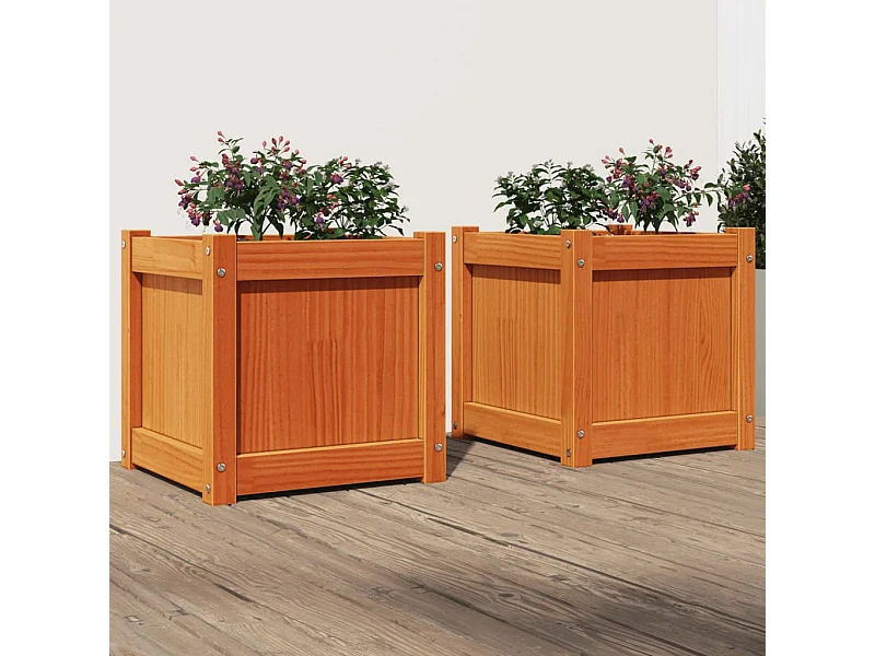 Jardinières 2 pcs cire marron bois de pin massif
