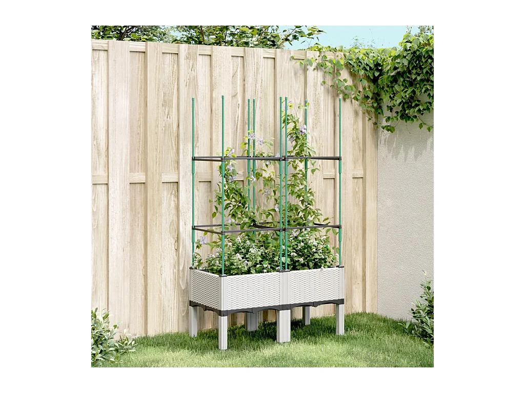 Jardinière avec treillis blanc 80x40x142,5 cm PP