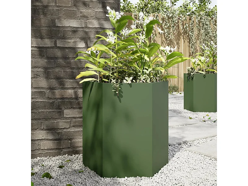Vaso/floreira de jardim hexagonal 46x40x45 cm aço verde