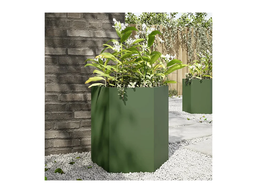 Fioriera da Giardino Verde Oliva Esagono 46x40x45 cm Acciaio