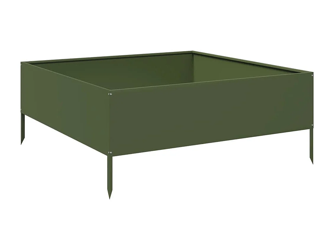 Lit surélevé de jardin vert olive 100x100x25 cm acier