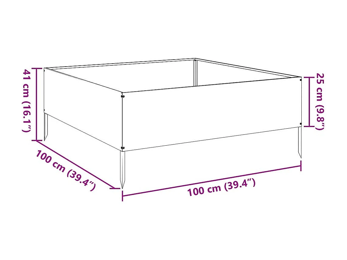 Lit surélevé de jardin vert olive 100x100x25 cm acier