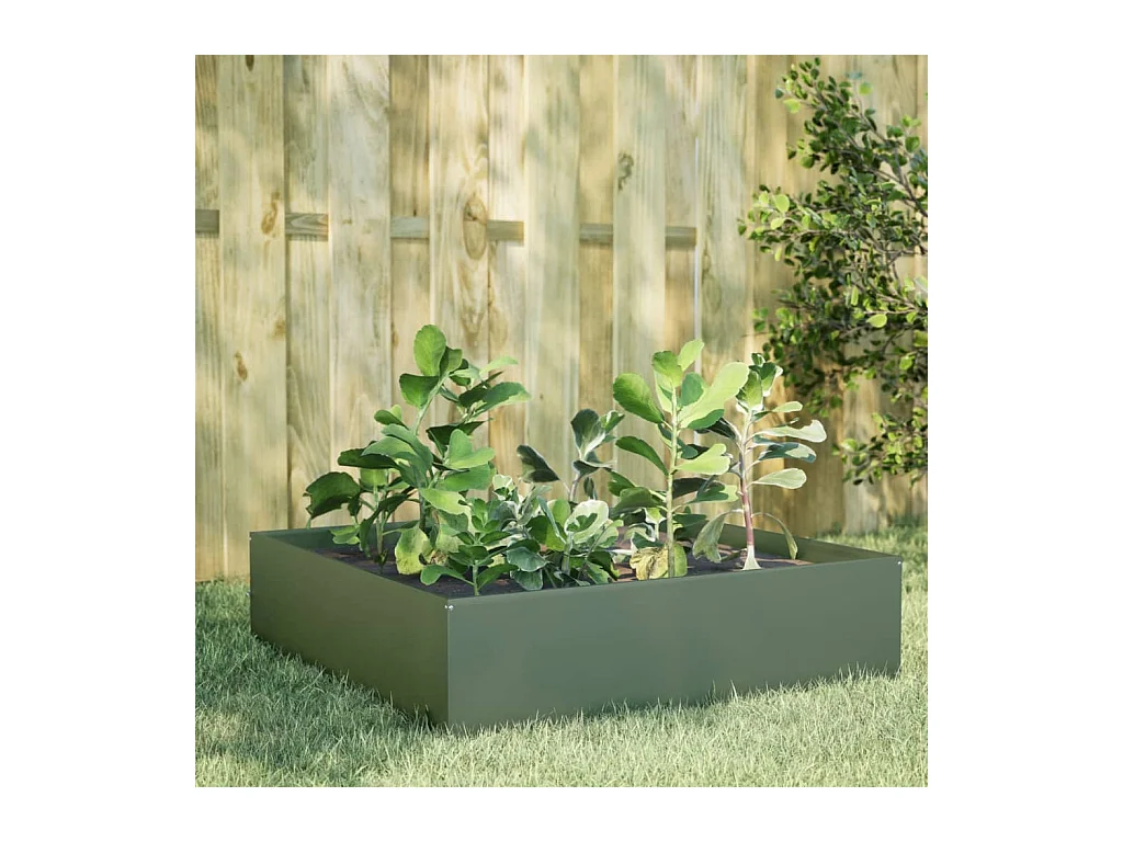 Fioriera Rialzata Giardino Verde Oliva 100x100x25 cm Acciaio