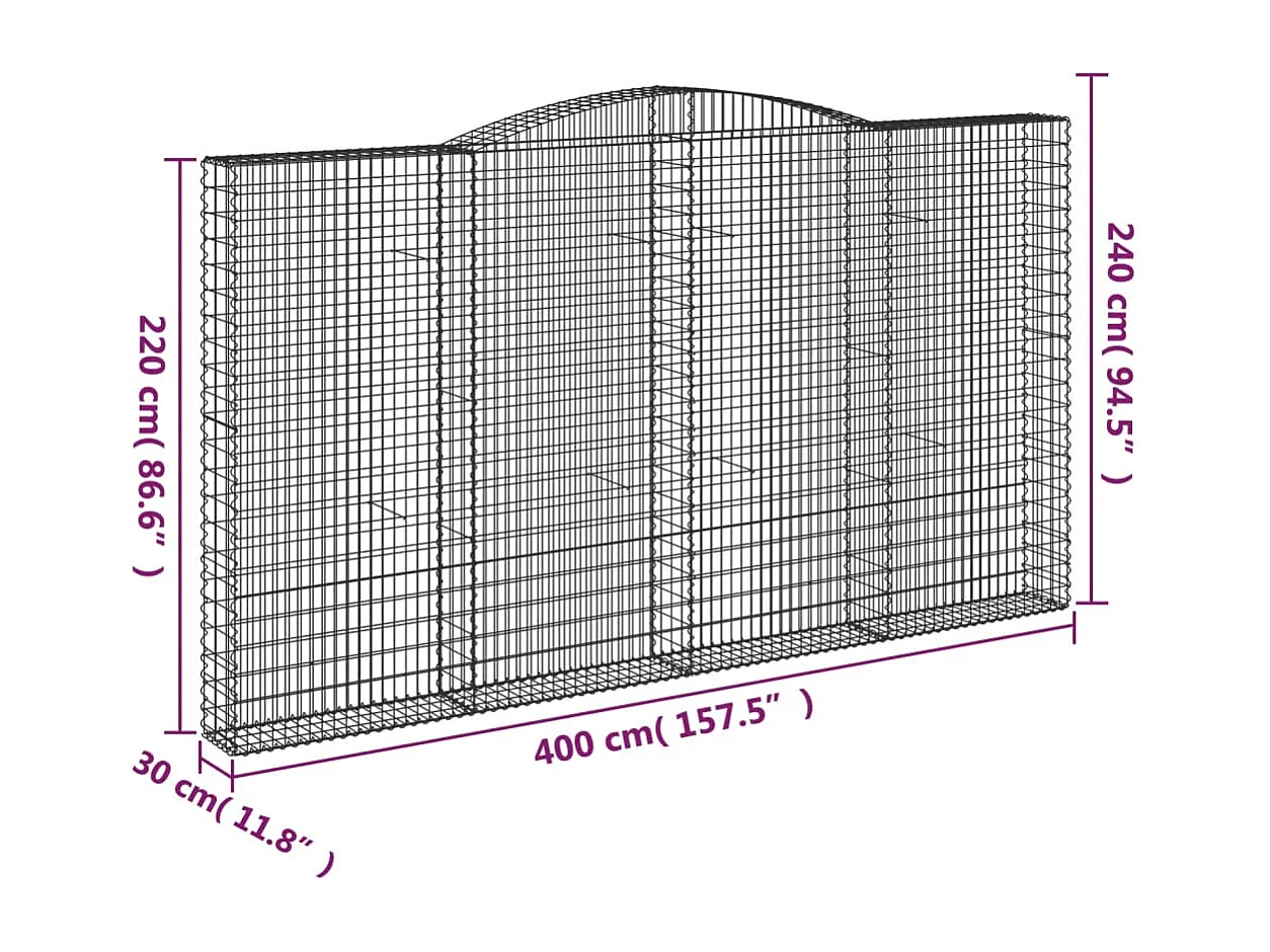 Paniers à gabions arqués 7 pcs 400x30x220/240 cm Fer galvanisé