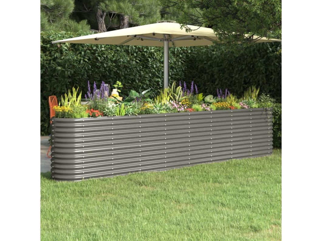 Lit surélevé de jardin Acier enduit de poudre 332x40x68 cm gris
