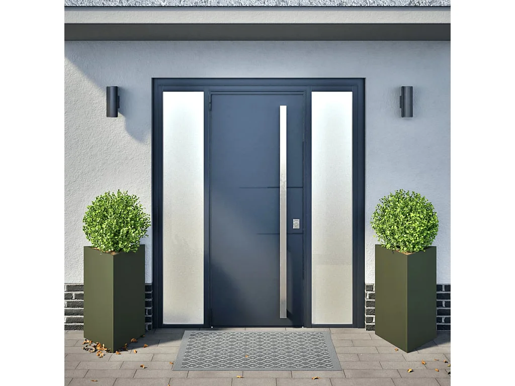 Jardinières 2 pcs vert olive triangulaire 50x43x75 cm acier