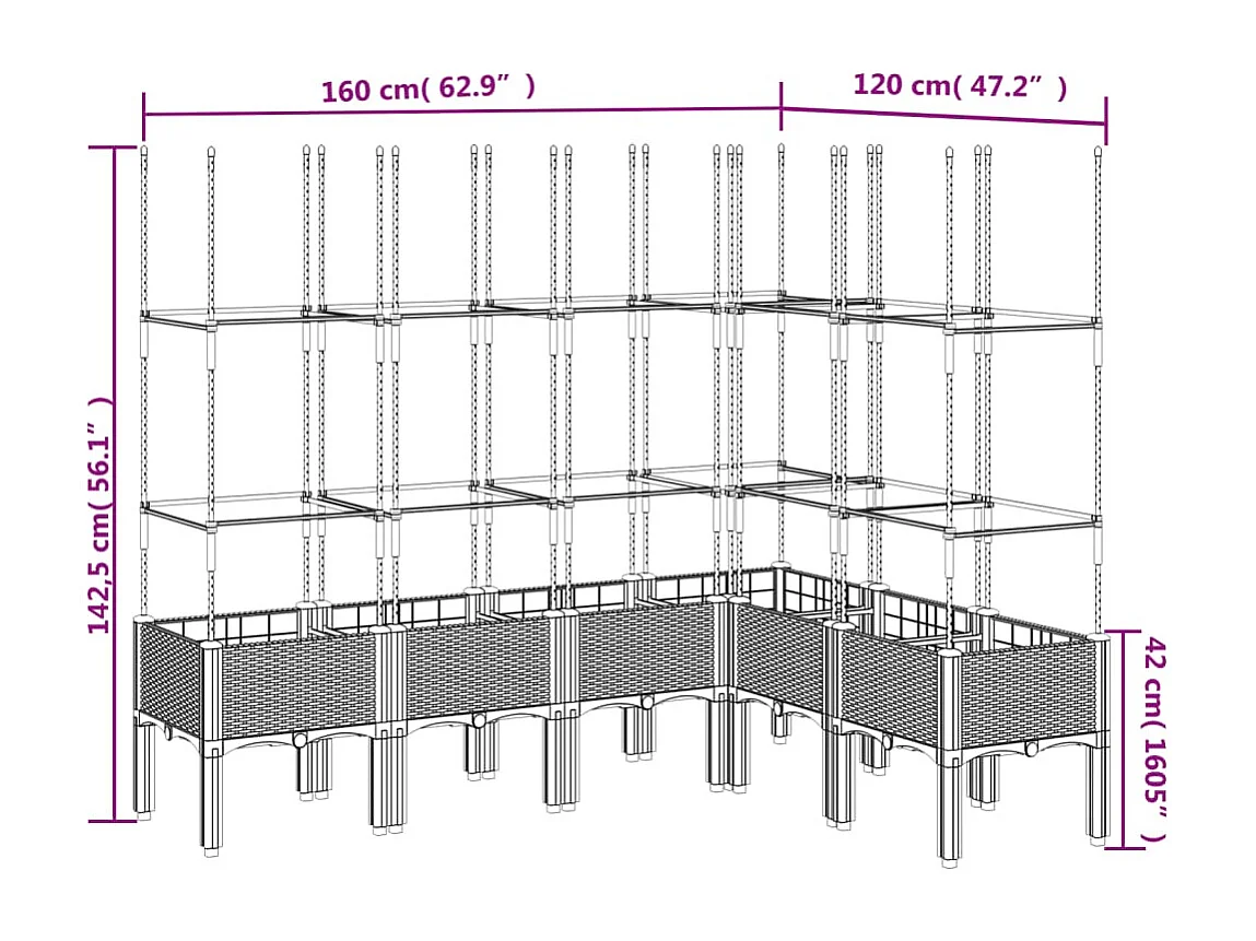 Vaso/floreira de jardim c/ treliça 160x120x142,5 cm PP branco