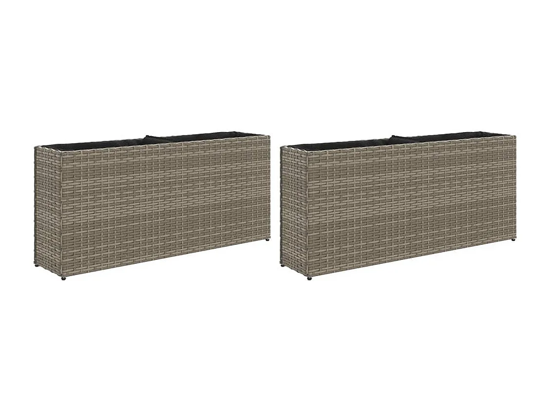 Jardinières avec 2 pots 2 pcs gris 90x20x40 cm résine tressée