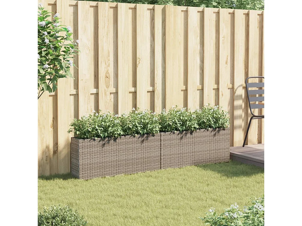 Jardinières avec 2 pots 2 pcs gris 90x20x40 cm résine tressée