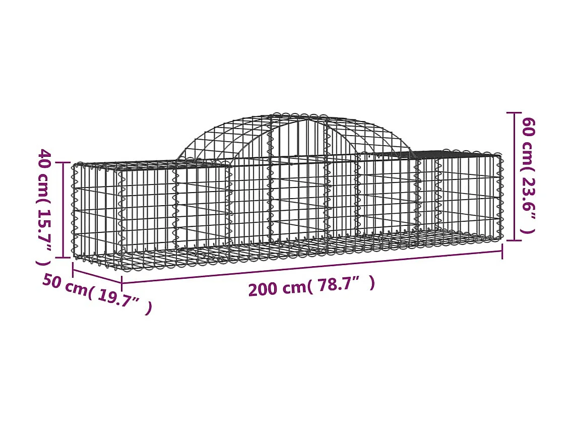 Paniers à gabions arqués 50 pcs 200x50x40/60 cm fer galvanisé