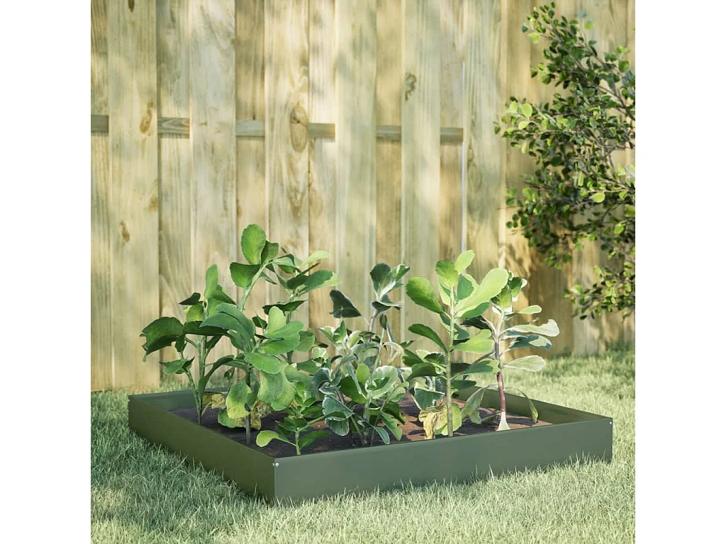Lit surélevé de jardin vert olive 100x100x26 cm acier