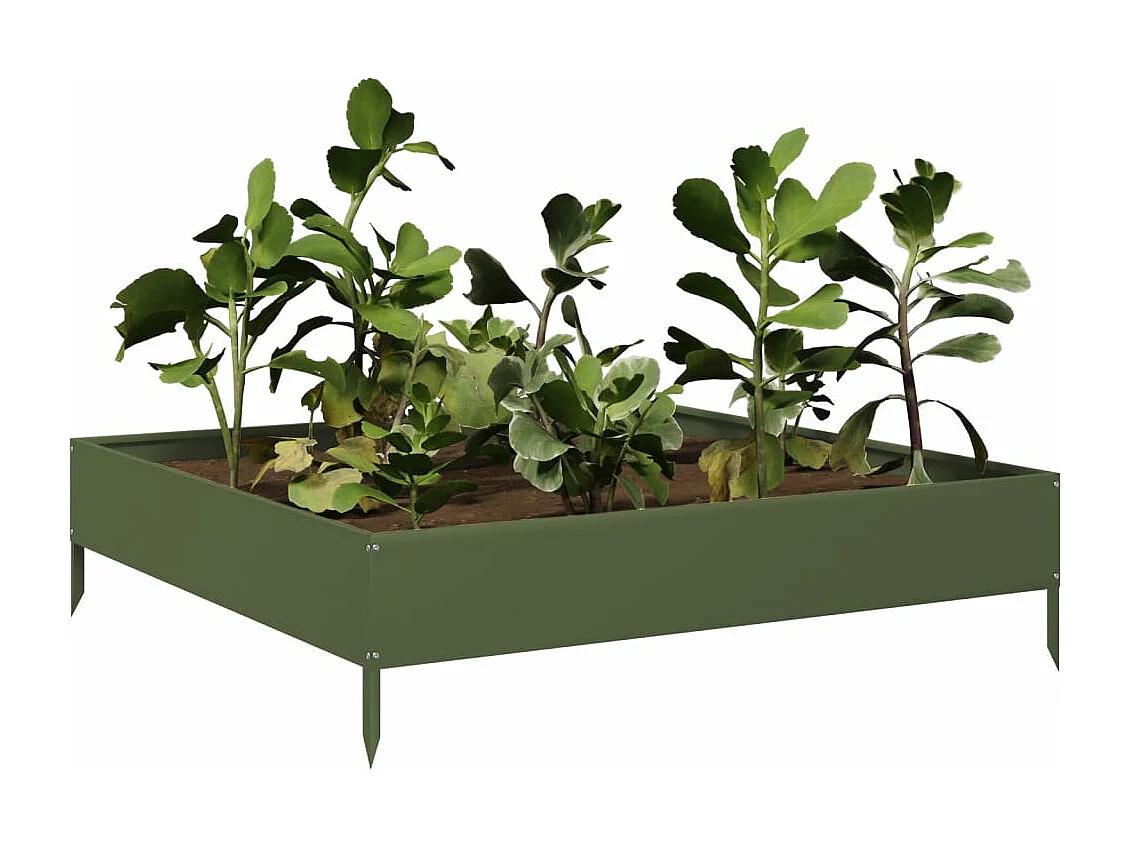 Lit surélevé de jardin vert olive 100x100x26 cm acier