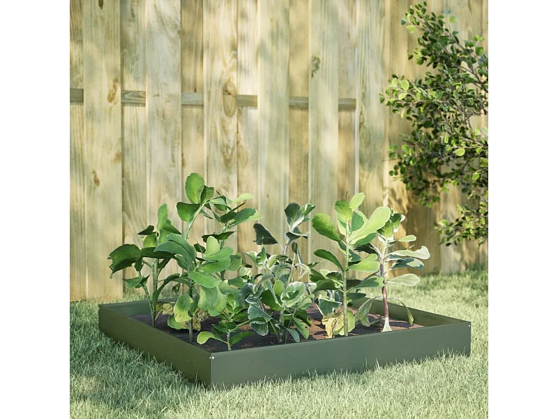 Fioriera Rialzata Giardino Verde Oliva 100x100x26 cm Acciaio