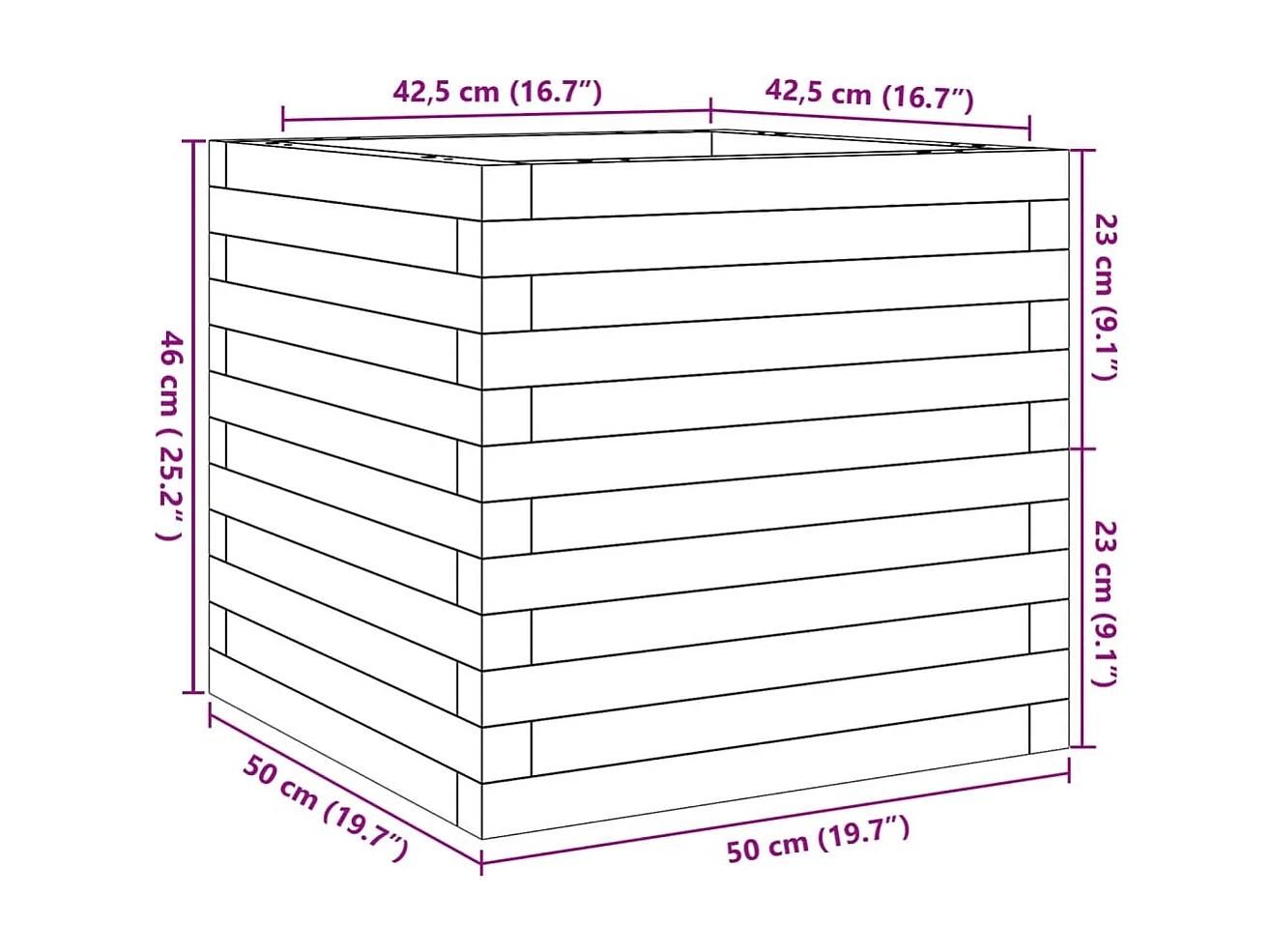 Jardinière cire marron 50x50x46 cm bois de pin massif
