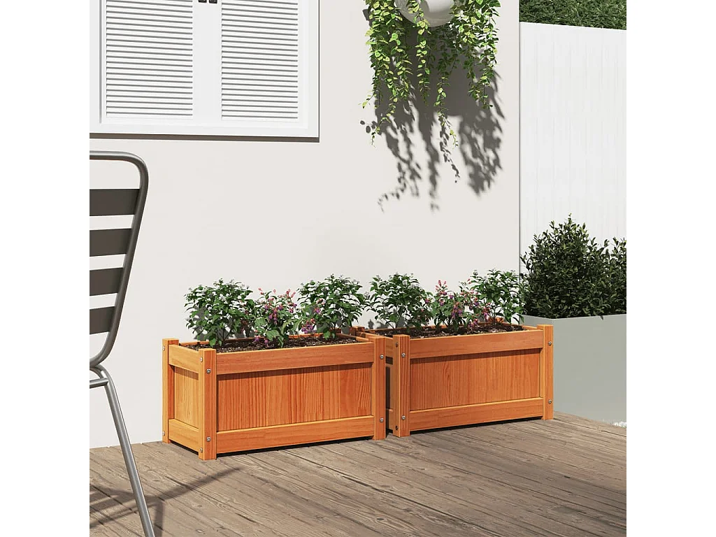 Jardinières 2 pcs cire marron bois de pin massif