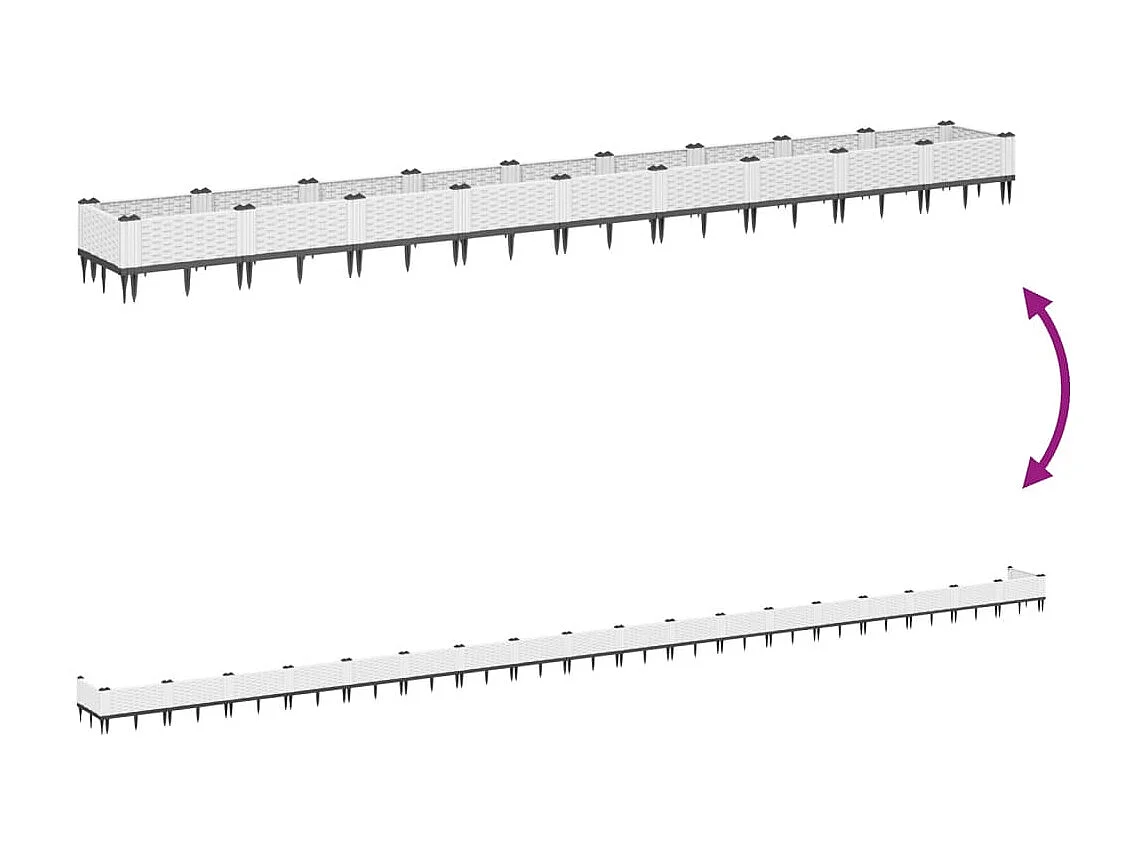 Vaso/floreira de jardim c/ estacas 362,5x42,5x28,5 cm PP branco