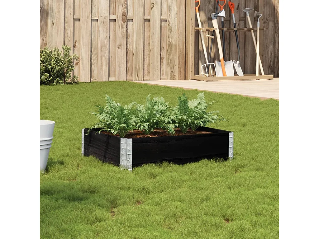 Jardinière noir 80x60 cm bois massif de pin