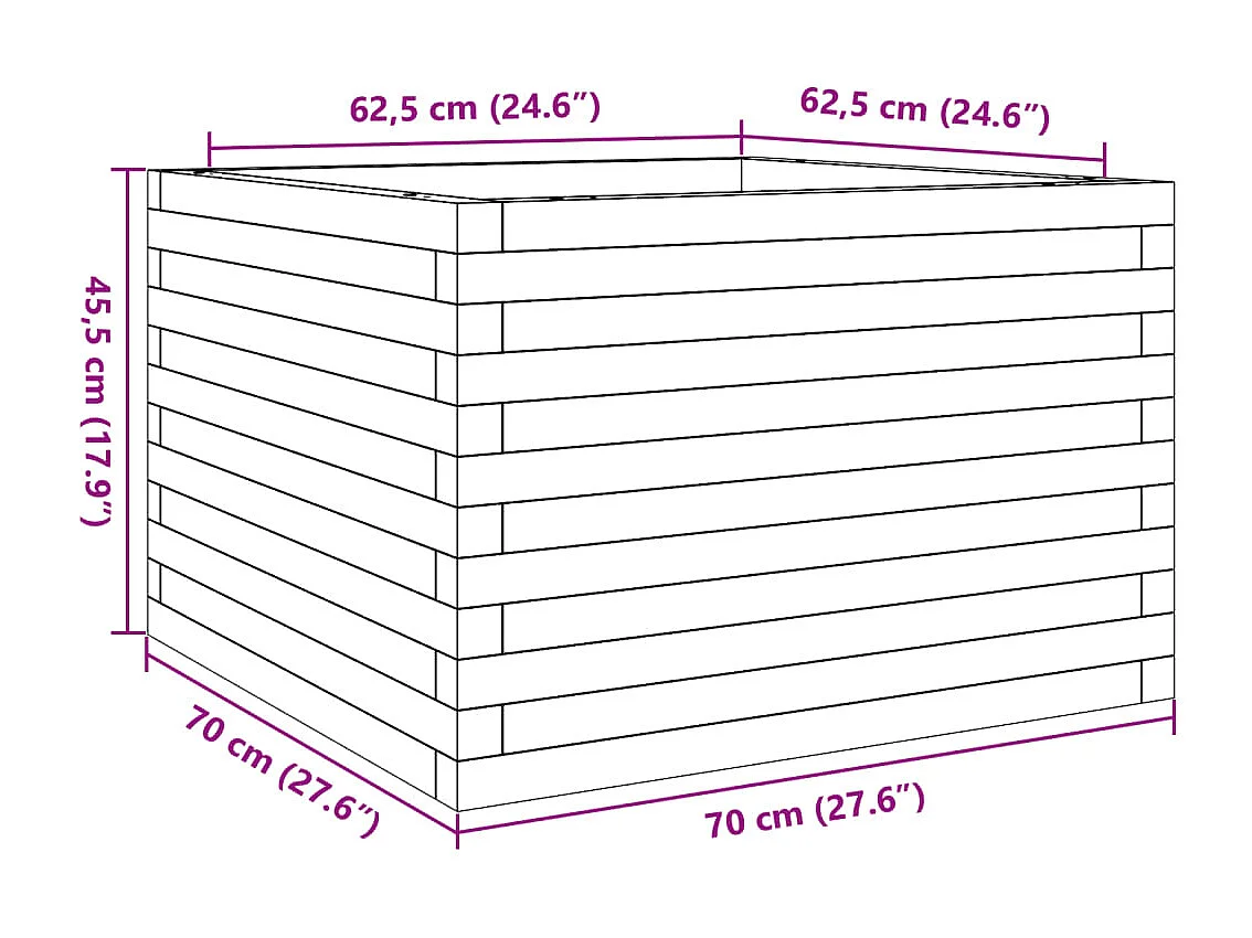 Vaso/floreira de jardim 70x70x45,5 pinho maciço castanho mel