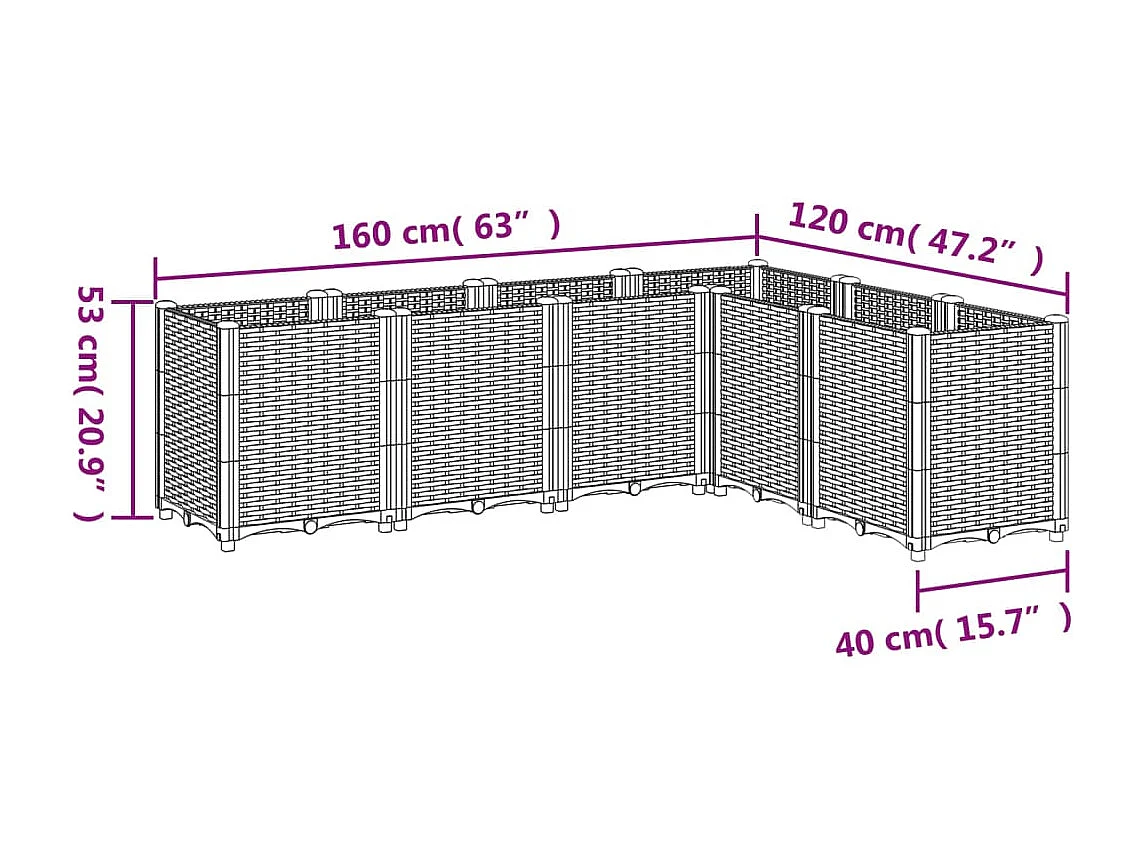 Plantenbak 160x120x53 cm polypropeen grijs